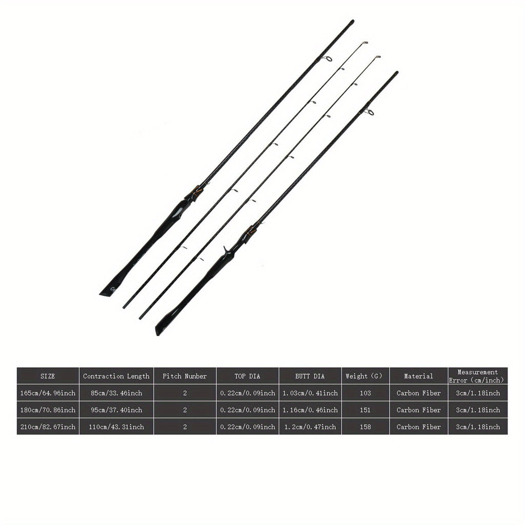 Carbon Fiber Fishing Rod Casting & Spinning – Sensitive Tip, Comfortable Grip, Large Guide Rings for Bass & Trout, Freshwater & Saltwater – 165cm / 180cm / 210cm, Modern Black Stripe Design, Perfect Fishing Gift