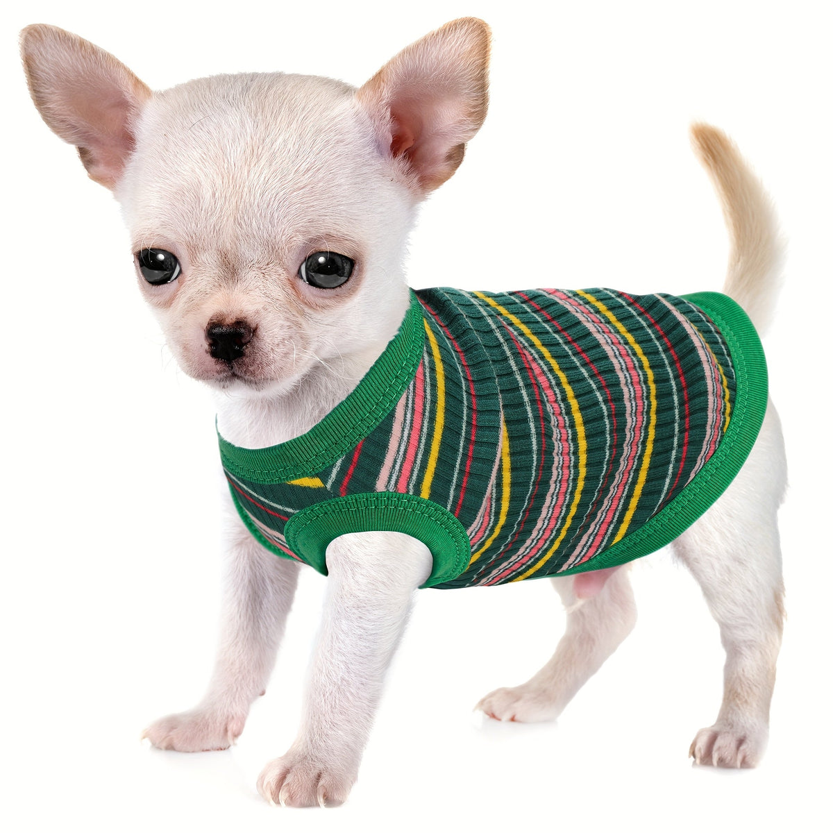 Pink Striped Ribbed Dog Vest Tank Top for XS and Small Dogs - Soft Sleeveless Pullover All-Season Pet Apparel, Comfortable Casual Dog Tank Top for Toy Breeds and Puppies