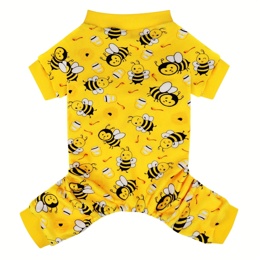 Bee Dog Pajamas Onesie with Feet – Soft Stretchy Pet PJs for Small Dogs & Cats, Funny Chihuahua Yorkie Doggie Jammies Outfit for Spring Summer Winter, Cozy Full-Body Pet Clothes