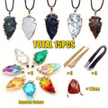 15PCS Boho Natural Stone Pendant Necklace Set – Raw Gemstone Arrow & Shield Charms with Gold Edging, Green Black Pink White Stones, Chains & Storage Pouch Included, Bohemian Gift for Women