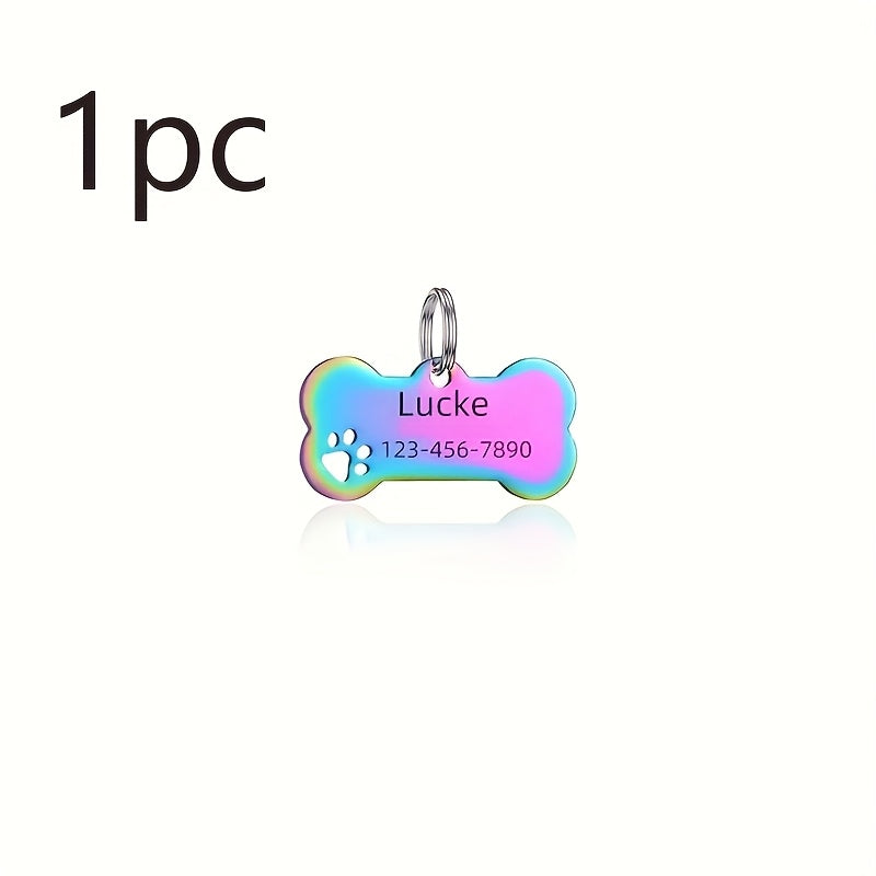 Custom Engraved Stainless Steel Dog ID Tag - Personalized Pet Name Tag Anti-Loss Single or Double Sided Engraving 6 Colors Dogs Cats Gift White Silver Gold Black Rose Gold Blue