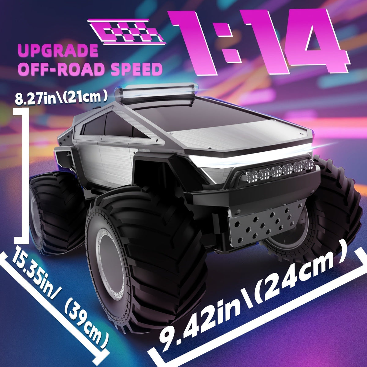 RC Monster Truck 1:14 1:18 Scale 2.4GHz 4WD Off-Road Remote Control Car with LED Lights Smoke Spray Effect Realistic Sound Metal Body Big Wheels for Kids Adults