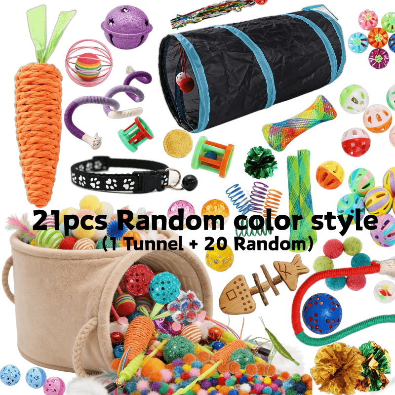 Cat Toys 18-21 Piece Variety Pack – Random Color Style & Material Kitten Toy Assortment, Interactive Feather Balls & Teaser Toys for Indoor Cats, No Battery Required, Fun Gift Set for Cat Lovers