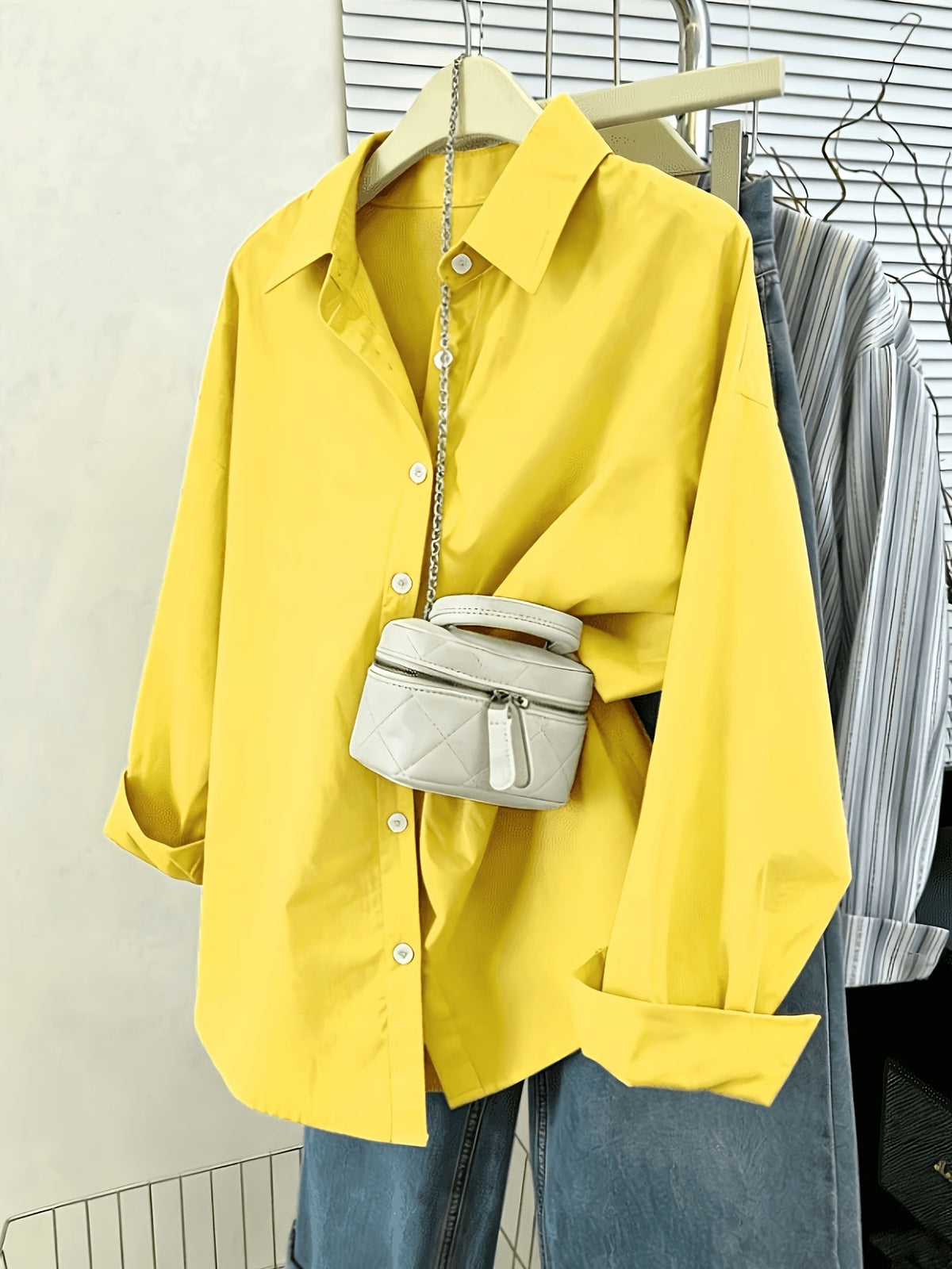 Women's Long Sleeve Button Down Shirts Solid Color Casual Loose Fit Blouse Tops for Women Classic Collar Office Work Shirt