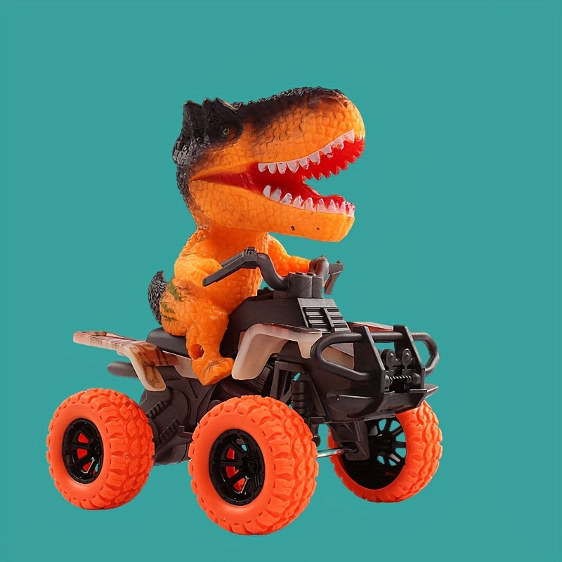 Dinosaur Inertia Toy Car T-Rex & Triceratops Off-Road Vehicle for Kids – Durable Plastic Friction-Powered Dinosaur Truck – Imaginative Play Toy for Toddlers & Boys Ages 3+ – Black Green Orange