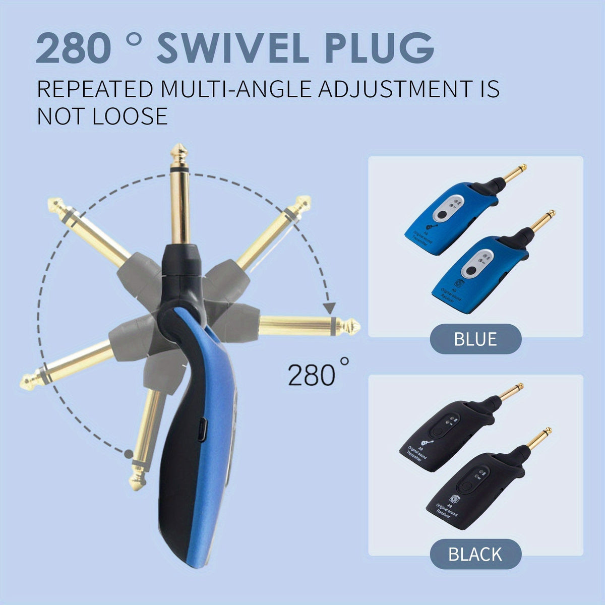 Wireless Guitar System 2.4GHz with Rechargeable Battery - Low Latency Audio Transmitter & Receiver for Electric Guitar, Acoustic, Bass, Violin & Keyboard, Plug & Play Instrument Wireless Kit