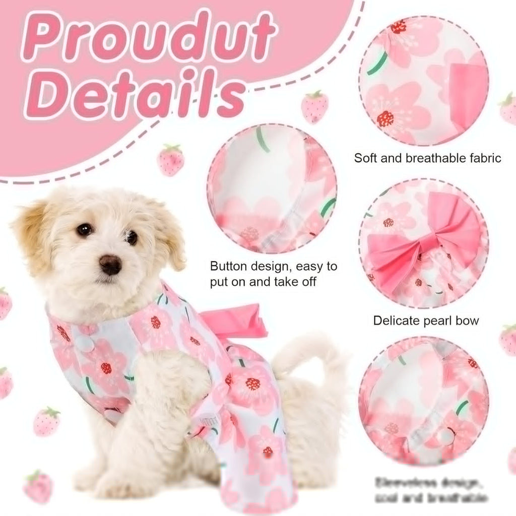 5pcs Dog Dress Set for Small Dogs Floral Princess Bow Puppy Dresses Soft Polyester Pet Costume for Yorkies Chihuahuas Cats Small Pets All Seasons 5 Cute Styles