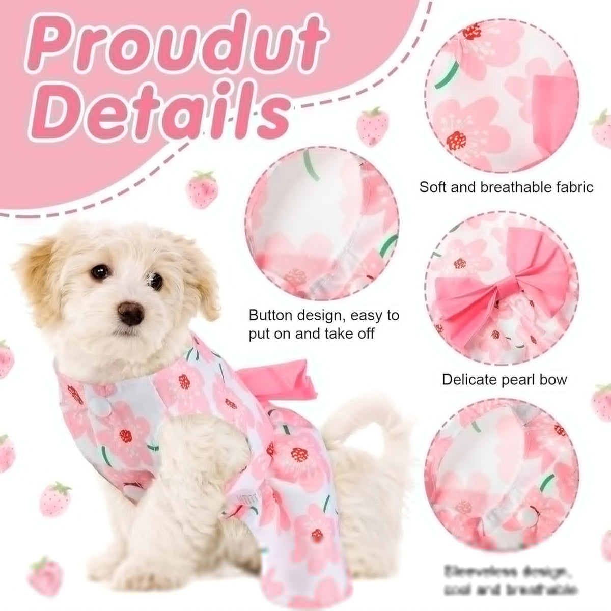 5pcs Dog Dress Set for Small Dogs Floral Princess Bow Puppy Dresses Soft Polyester Pet Costume for Yorkies Chihuahuas Cats Small Pets All Seasons 5 Cute Styles