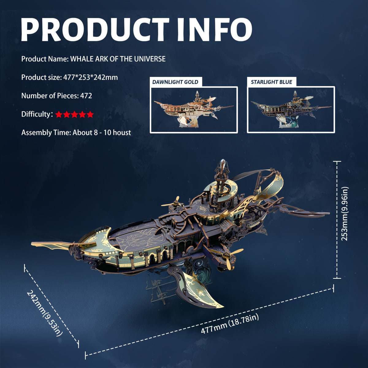 Universe Ark 3D Model Kit SQ-52B Starlight Blue Mechanical Transmission Multi-Linkage Assembly – Desktop Decor DIY Build Kit, STEM Gift for Adults & Teens, Back-to-School, Halloween & Christmas Gift