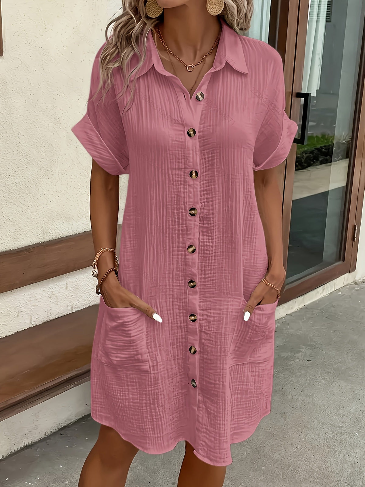 Women's Solid Color Lapel Collar Button-Down Sleeveless Shirt Dress – Breathable Knee-Length Vintage Flutter Sleeve Casual Dress for Spring Summer
