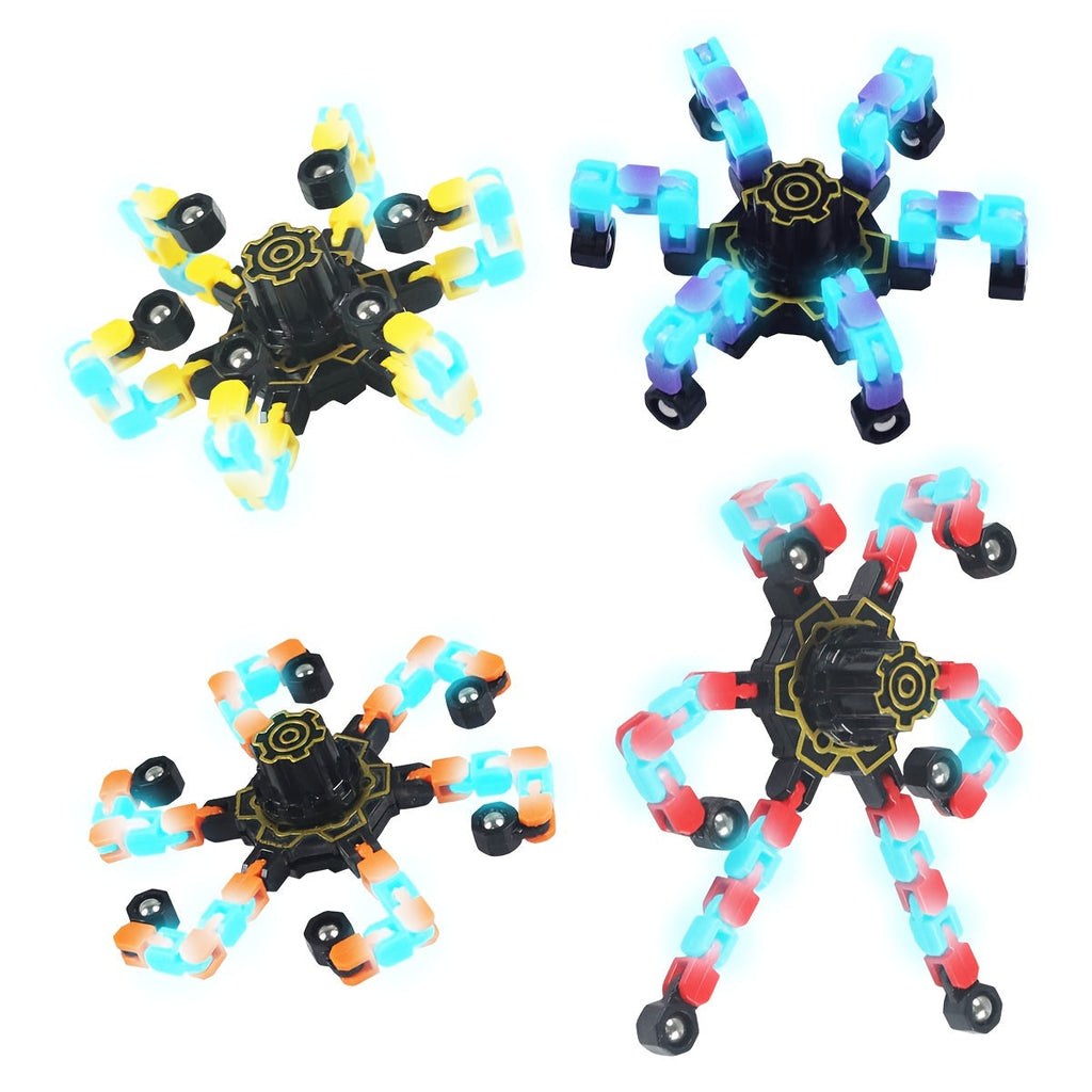 Mechanical Gyro Spinning Top Set 8 Pieces - 4 Night Light Gyros and 4 Regular Deformable Models, Shape-Shifting Fidget Spinners Toy for Kids Boys and Girls, Party Favor and Birthday Gift