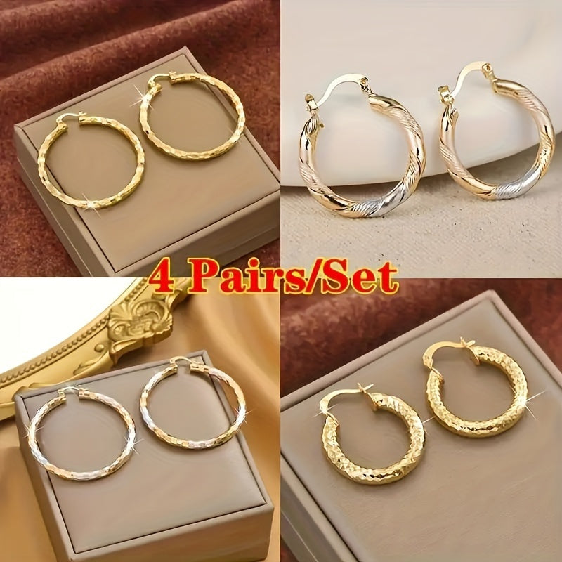 4-Pair Antique Pendant Earrings Set for Women Vintage Circle Geometric Mix Boho Dangle Earrings Daily Fashion & Party Jewelry