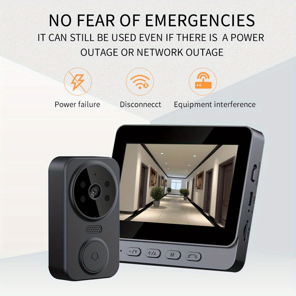 Wireless Video Doorbell Camera with Indoor Monitor – 1080P FHD, No Wi-Fi Needed, Night Vision, Two-Way Audio, 4.3" IPS Screen, Long Battery Life, SD Card Storage, Easy Install for Home Security