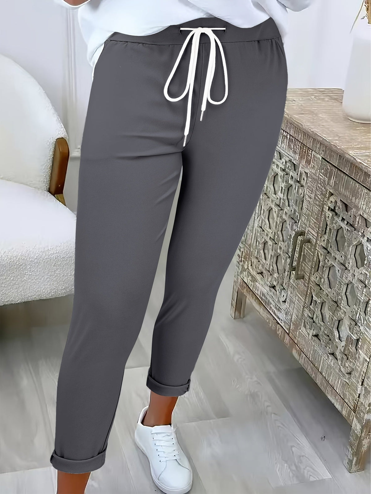 Women's Drawstring Casual Pants Elastic Waist Loose Fit Trousers Lightweight Stretch Soft Fabric Ladies Fashion Bottoms S-XXL Multiple Colors