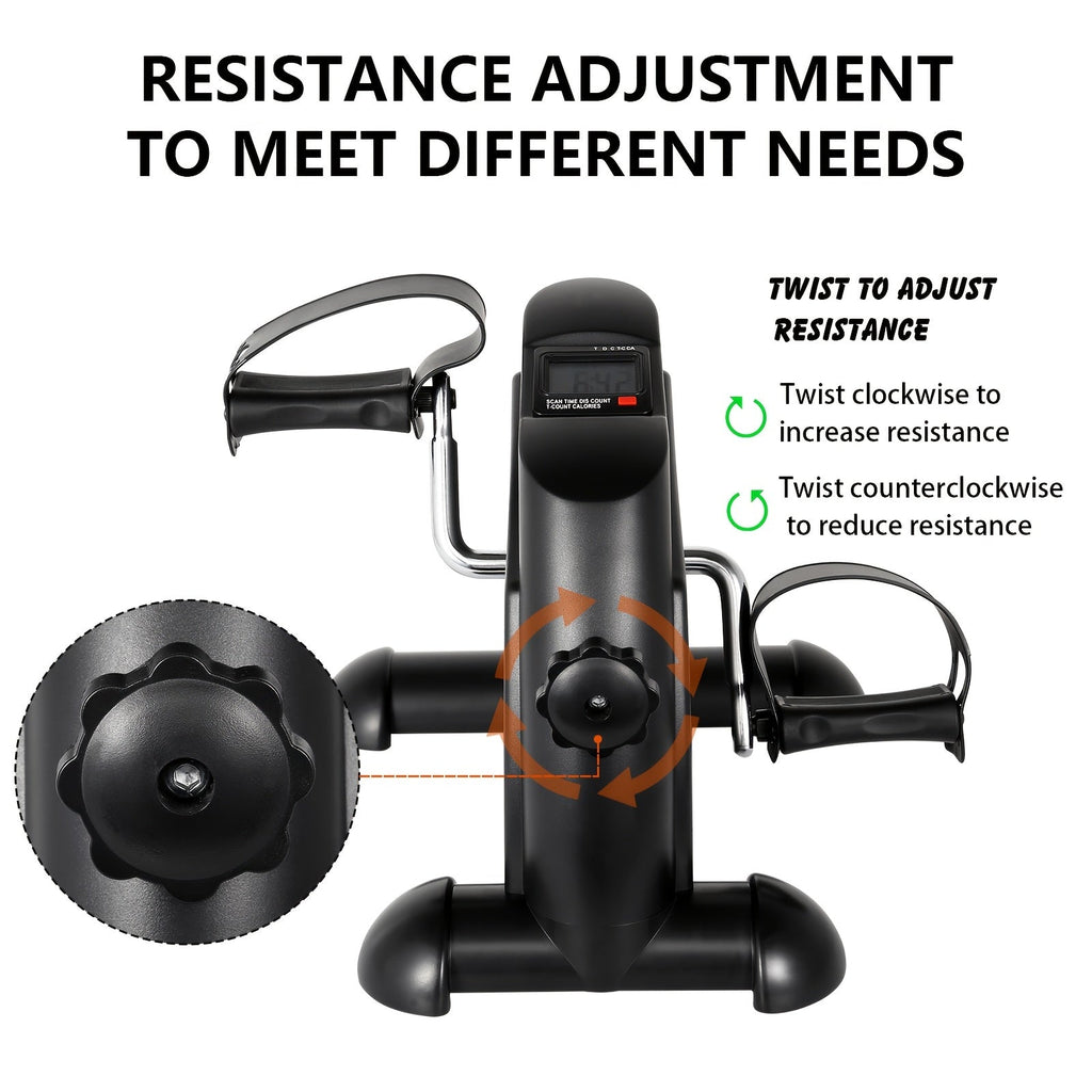Under Desk Pedal Exerciser with LCD Screen – Mini Bike for Arm & Leg Workout, Adjustable Resistance Low-Impact Exercise Machine for Home Office, Black