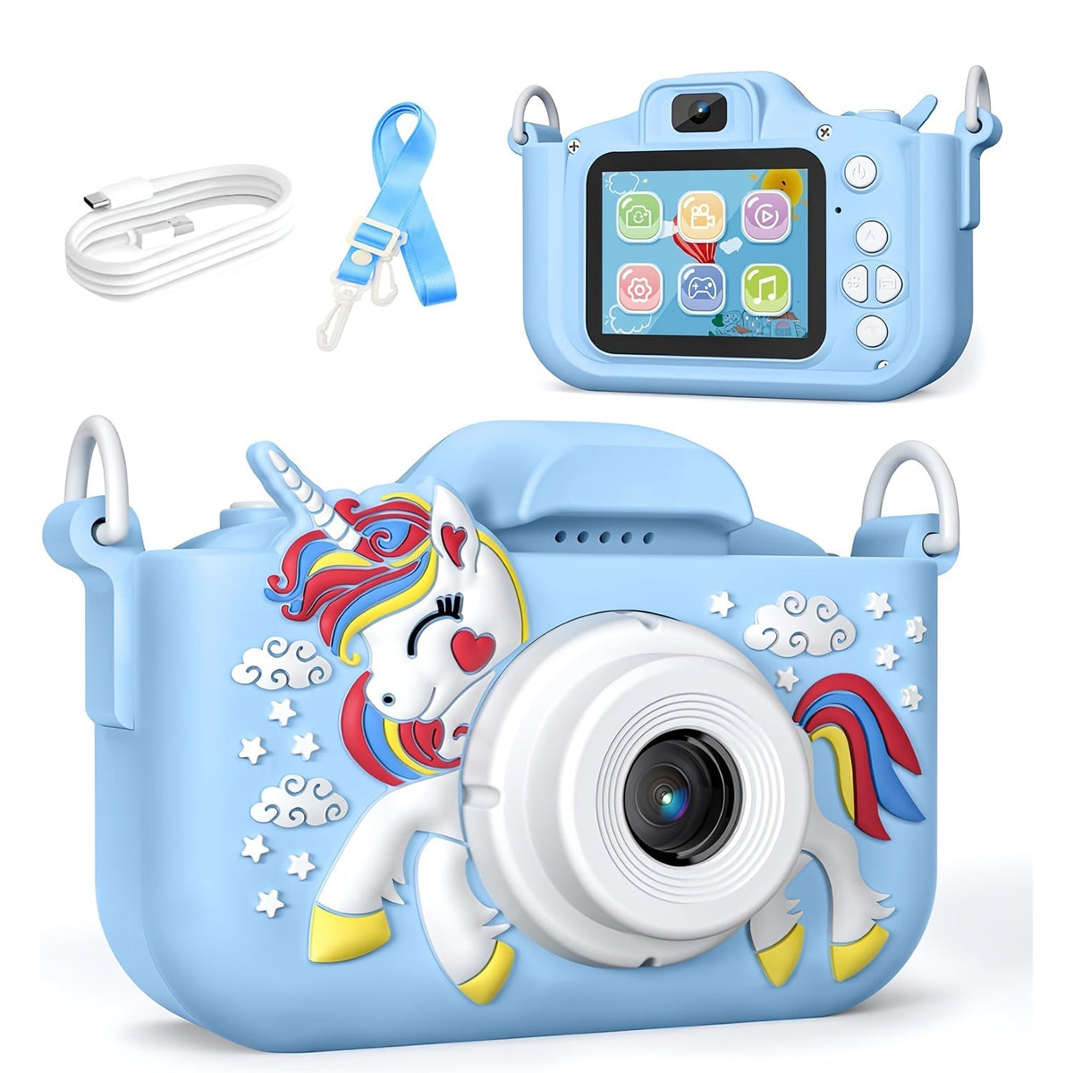 Kids Camera 1080P HD 48MP Digital Camera for Children with Video Recording, 5 Built-In Games, Selfie Cam - Toddler Camera for Boys and Girls Ages 3-12, Birthday Christmas Halloween Gift (Pink or Blue)