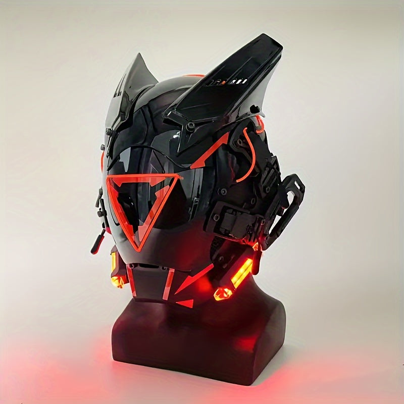 Cyberpunk LED Mask - Futuristic Sci-Fi Light-Up Face Mask with Red Triangle Design | Halloween Costume, Cosplay, Rave, Bar & Club Party Prop | Stage Performance Photo Accessory Gift