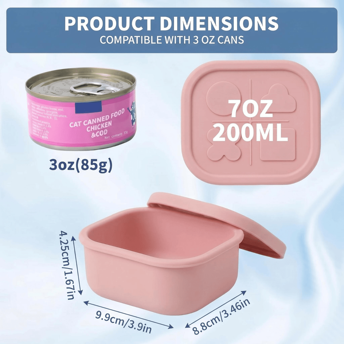 Silicone Pet Food Can Lid & Storage Container – Airtight Reusable Wet Food Sealer for 3oz Dog Cat Food Cans, Keep Food Fresh in Fridge, 5 Colors: Purple Blue Pink Green Yellow