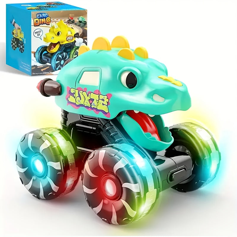 Dinosaur Monster Truck Toy Triceratops Stegosaurus with Flashing LED Wheel Lights Friction Powered Push-and-Go Vehicle Durable ABS Kids Birthday Party Gift