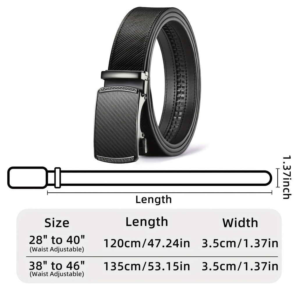 Men's Leather Slide Ratchet Dress Belt with Automatic Click Buckle – Zinc Alloy Buckle, Adjustable 28"-46" Waist, 8 Styles, Business Formal Belt, Perfect Gift for Husband, Father's Day & Christmas