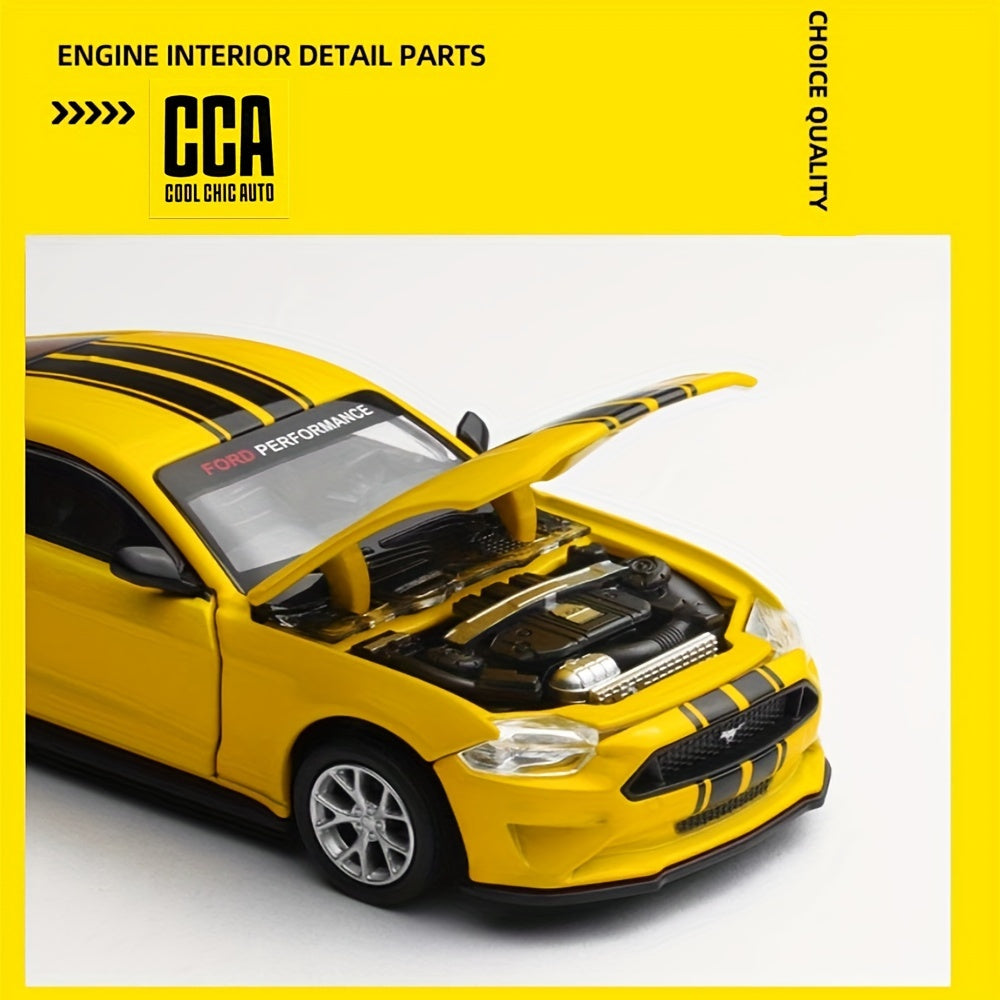 1:42 Scale Ford Mustang GT 2018 Die-Cast Model Car with Opening Doors, Collectible Classic Muscle Car Miniature with Replaceable Accessories, Desktop Ornament Toy, Best Halloween Christmas Birthday Gift