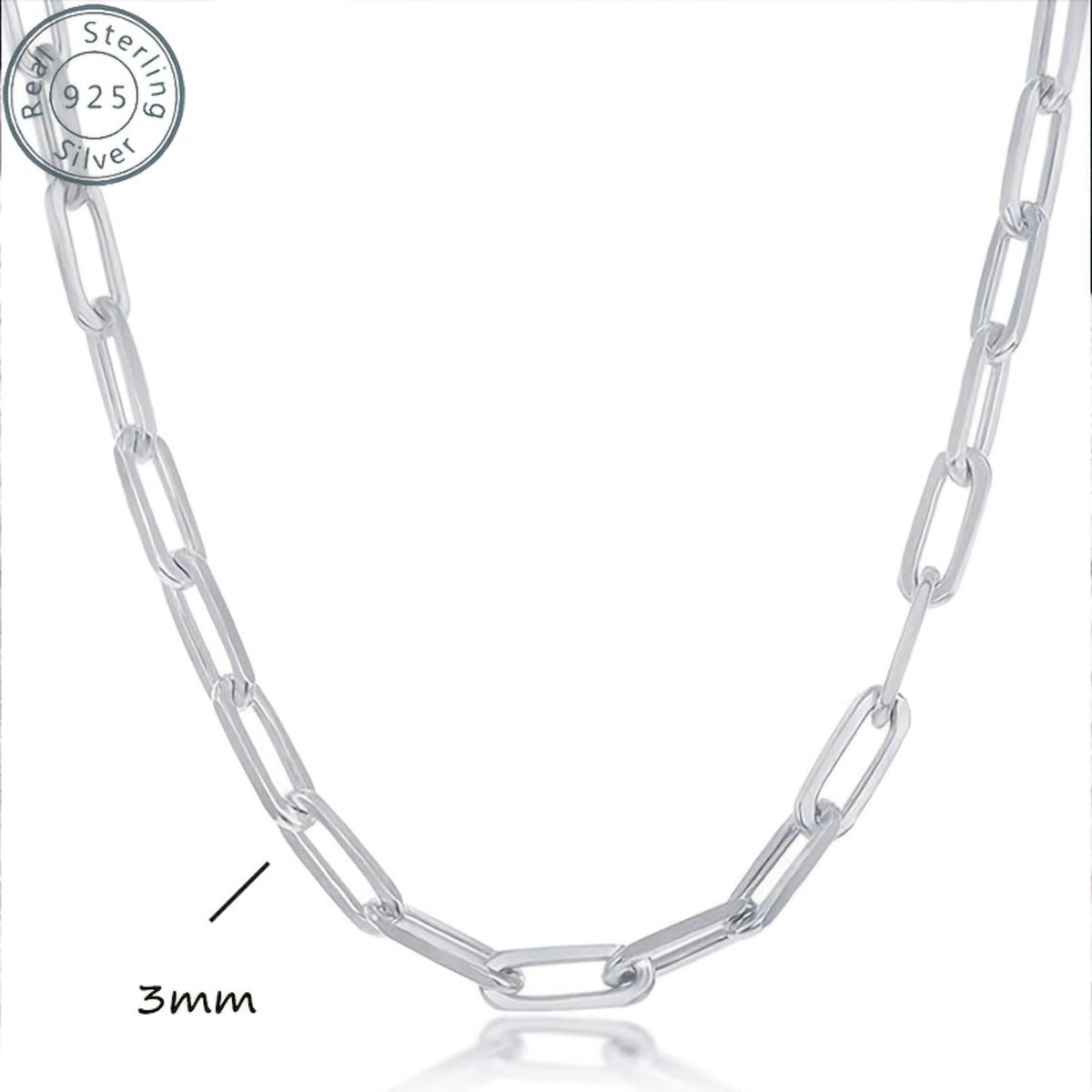 925 Sterling Silver Paperclip Chain Necklace for Women & Men – 3mm Thick Bohemian Style with Synthetic Stone, 20/22/24 Inch, Gift Box Included, Durable Everyday Jewelry for Daily Wear & Gifting