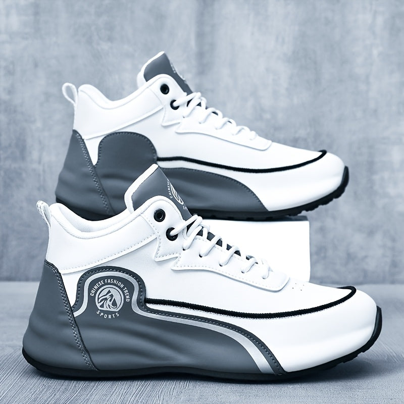 Men's Arch Support Anti-Slip Running Shoes – Lightweight Breathable Tennis Walking Gym Shoes, Corrective Sports Sneakers, White Blue & White Grey, Sizes US 7–12.5