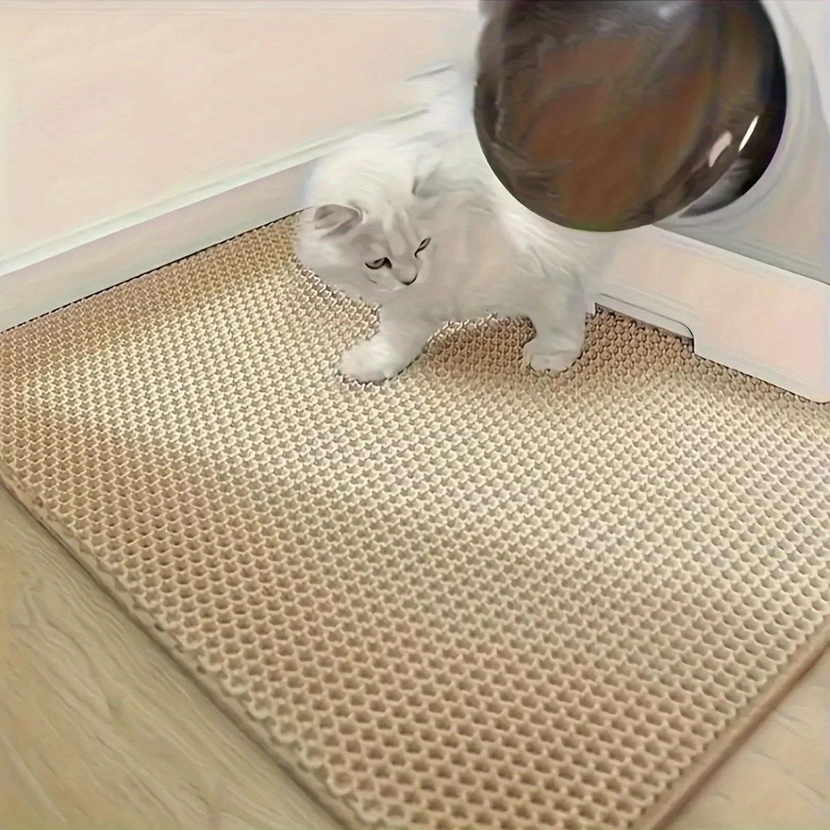 Extra Large Double-Layer Cat Litter Mat XXL 47.2x27.6 Inch - Anti-Splash Leak-Proof EVA Material, Non-Slip Washable Odor-Resistant Litter Trapping Mat for Litter Boxes, Beige