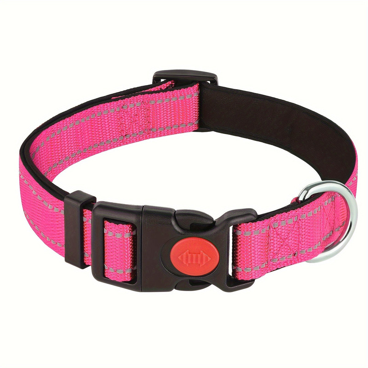 Reflective Dog Collar with Safety Locking Buckle - Adjustable Soft Neoprene Padded Breathable Nylon Pet Collar for Small Medium Large Dogs, Night Visibility Safety Collar