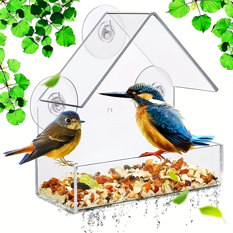 Window Bird Feeder with Suction Cup - Clear Acrylic Outdoor Bird Feeder for All Bird Species, Easy to Clean Transparent Design, Perfect for Window & Glass Door - Bird Feeders for Outside