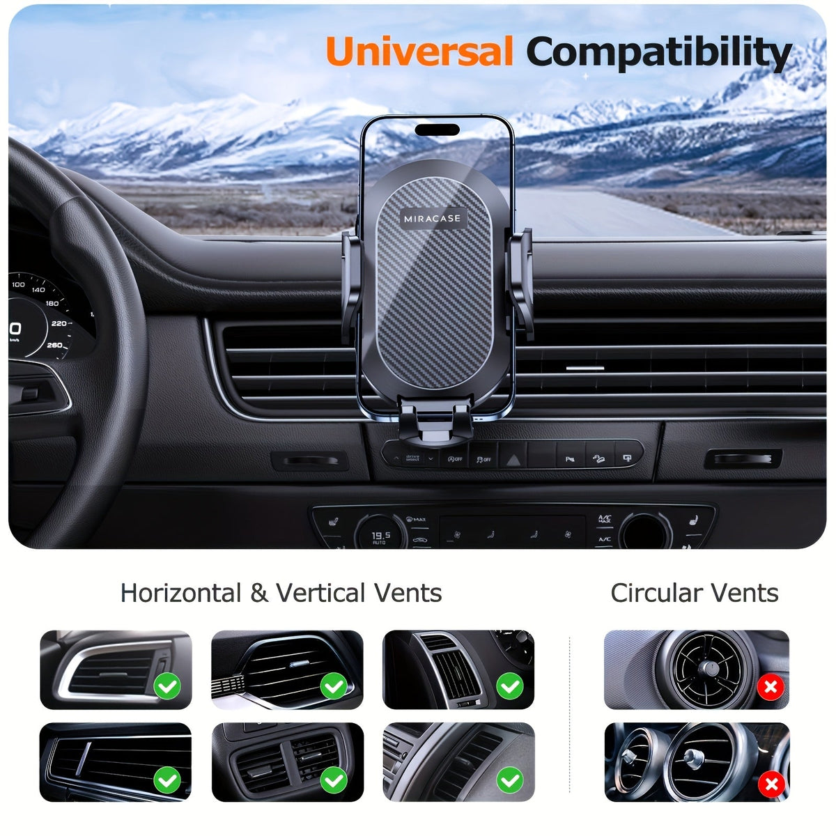 3-in-1 Car Phone Mount – Super Suction Dashboard & Air Vent Holder with Telescopic Arm, Adjustable Cradle & Quick Release for All Phones, Durable Metal Hooks