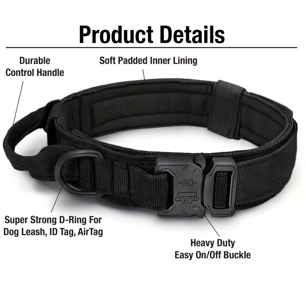 Heavy-Duty Tactical Dog Collar & Leash Set – Adjustable Military-Grade Nylon, Strong Durable Dog Collar with Handle for Training Walking Outdoor Adventures – Fits Small Medium Large Dogs