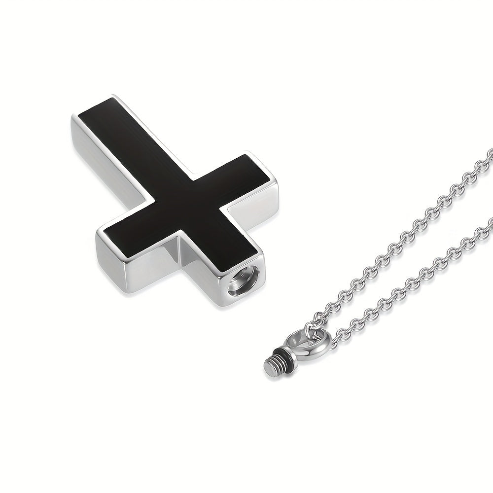 Stainless Steel Cremation Urn Necklace for Ashes – Memorial Keepsake Pendant for Pet, Human & Loved Ones with Filling Kit, Cross & Sympathy Jewelry Gift for Loss