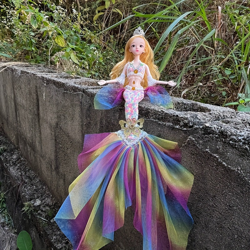 Mermaid Princess Doll for Girls 17.7 Inch – Beautiful Articulated Doll with Yarn Tail, 3D Eyes & 11 Movable Joints, Removable Dress-Up Clothes, Room Decor & Play Toy, Christmas Birthday Gift