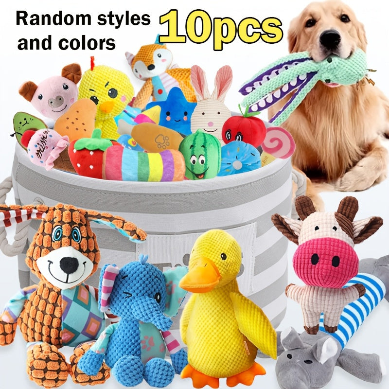 Dog Squeaky Toy Set 5 or 10 Pack - Random Style Interactive Plush Chew Toys for All Breed Sizes, Cute Patterns for Teeth Grinding and Boredom Relief, No Battery Required