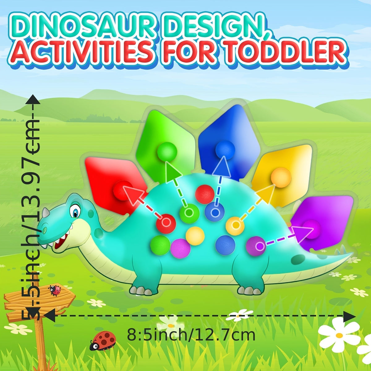 Dinosaur Color Sorting Sensory Fidget Toy Bag Fine Motor Skills Toy Color Classification Learning Activity for Toddlers Preschool Classroom Road Travel Valentine Gift