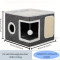 Foldable Multi-Layer Cat House with 2-Tier Bed Toy Tunnel Scratching Post Plush Hanging Ball and Cozy Mat Indoor Cat Cube Enclosure Nylon Frame Canvas All-Season Cat Furniture