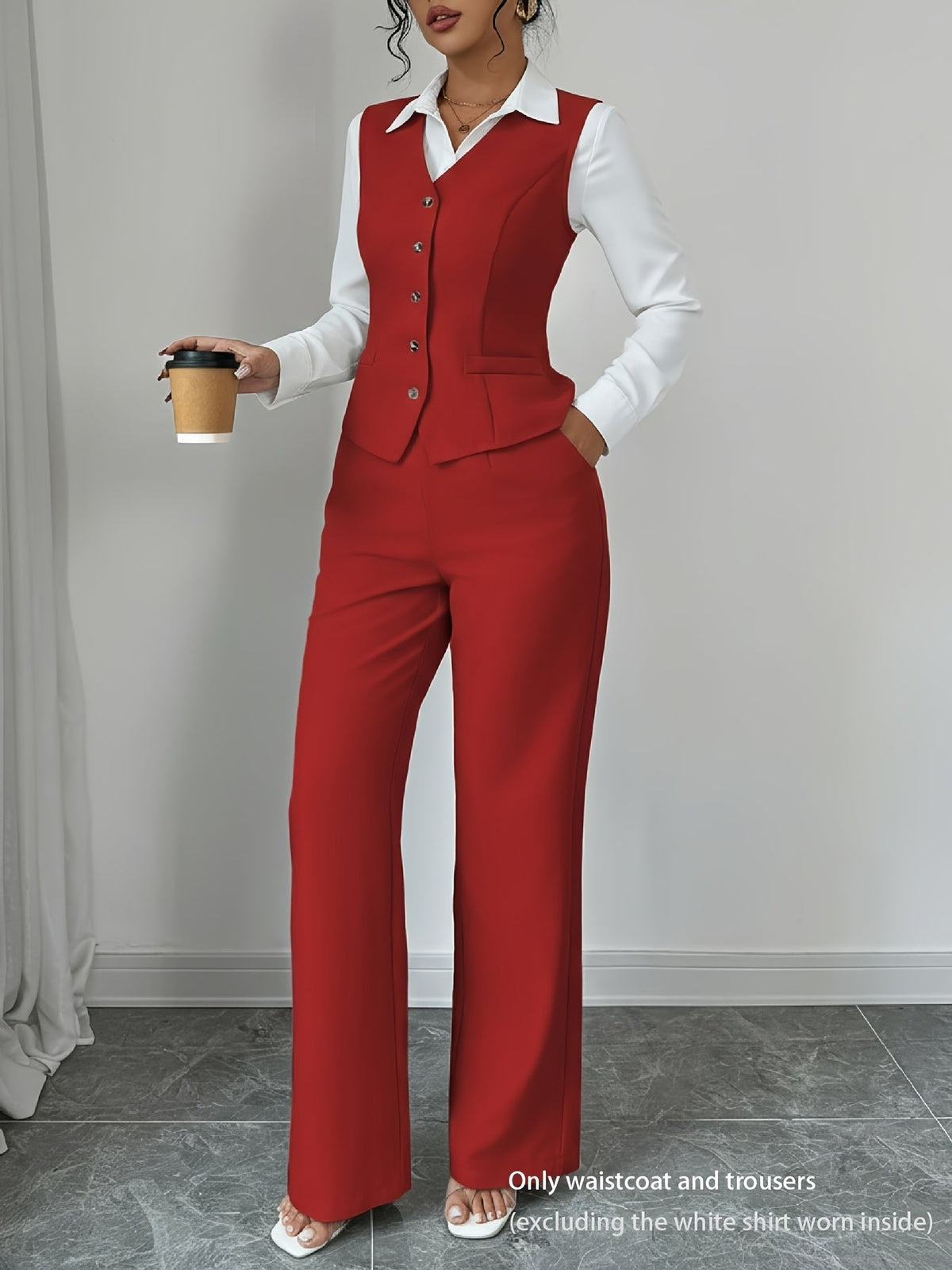 Women's 2-Piece Sleeveless Single-Button Vest & High Waist Wide Leg Pants Set – Solid Color Elegant Chic Office Casual Outfit for Spring Summer