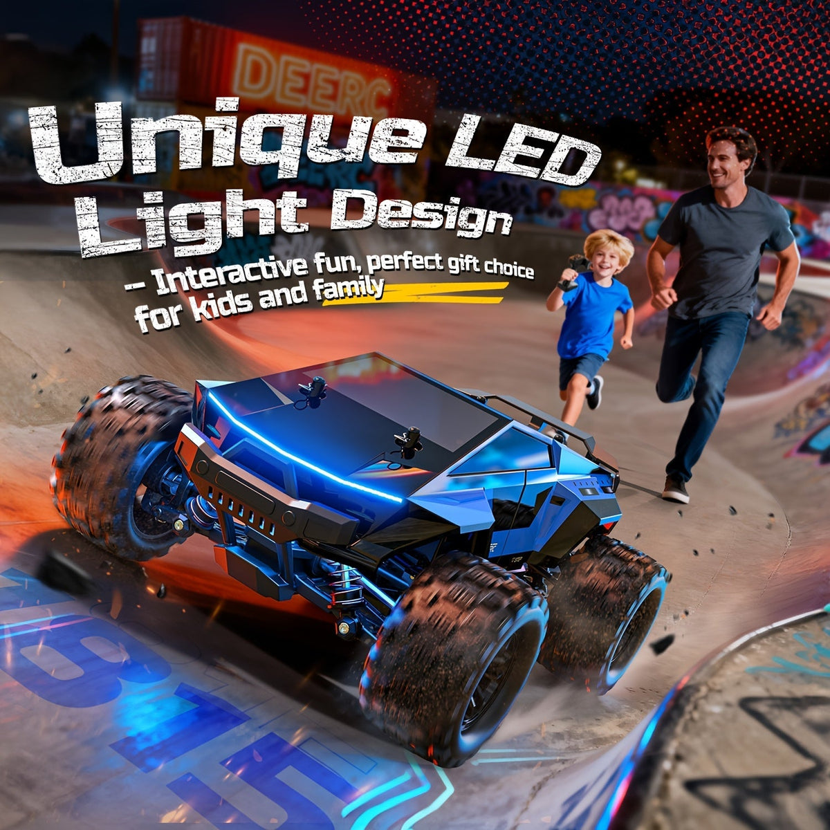 DEERC 1/18 Scale High Speed Drift RC Car 42KM/H All-Terrain Remote Control Truck – Metal Dog Bones, Dual Tires (Drift + Off-Road), 2.4GHz, 2 x 1500mAh Batteries, 380 Brushed Motor for Collectors & Hobbyists