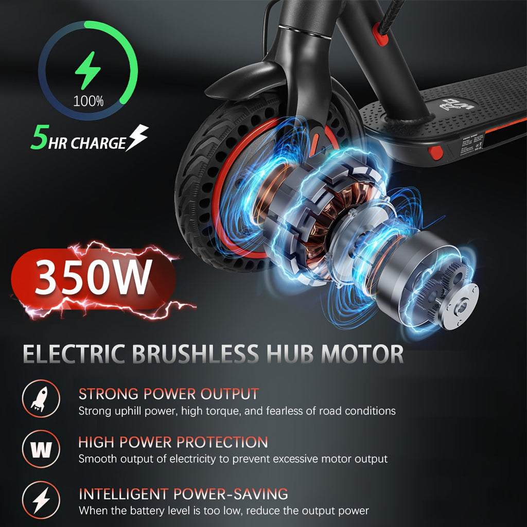 Foldable Adult Electric Scooter 350W Motor - 8.5 Inch Tires, Up to 21 Miles Range, 3 Speed Modes, LED Display, Front Headlight, High-Capacity Lithium Battery - Black (19 or 21 Mile Range)