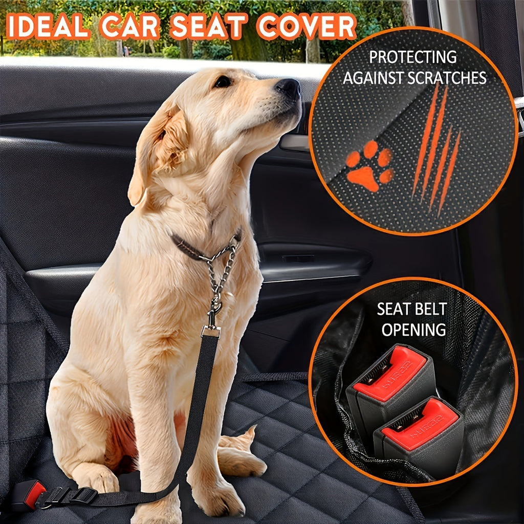 Dog Car Seat Cover for Back Seat - Waterproof Pet Car Seat Protector with Non-Slip Bottom, Scratch-Proof Rear Seat Cover for Dogs Compatible with Cars Trucks SUVs, Center Armrest Access, Black