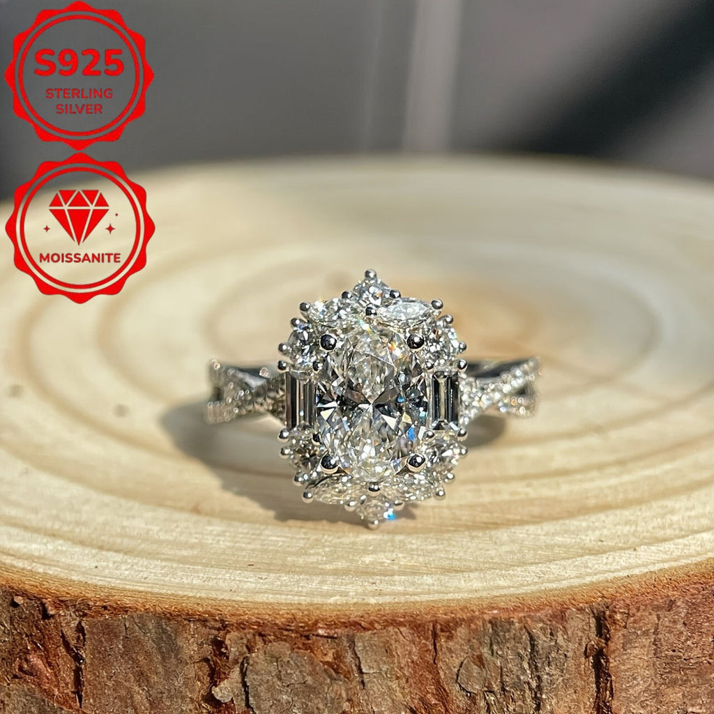 S925 Sterling Silver 2-Carat Oval Moissanite Engagement Ring – Bohemian Cross Design, Sizes 6-10, Wedding Anniversary Promise Ring, Perfect Gift for Her, Valentine's Day & Birthday