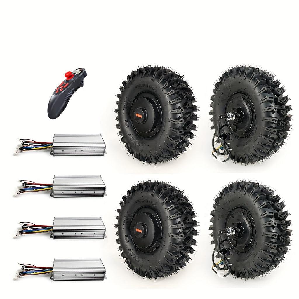 4WD Electric Go-Kart Conversion Kit – 4x 15" 500W Brushless Hub Motors with Remote Control, 24V/36V/48V Compatible, Fits Karts & Scooters