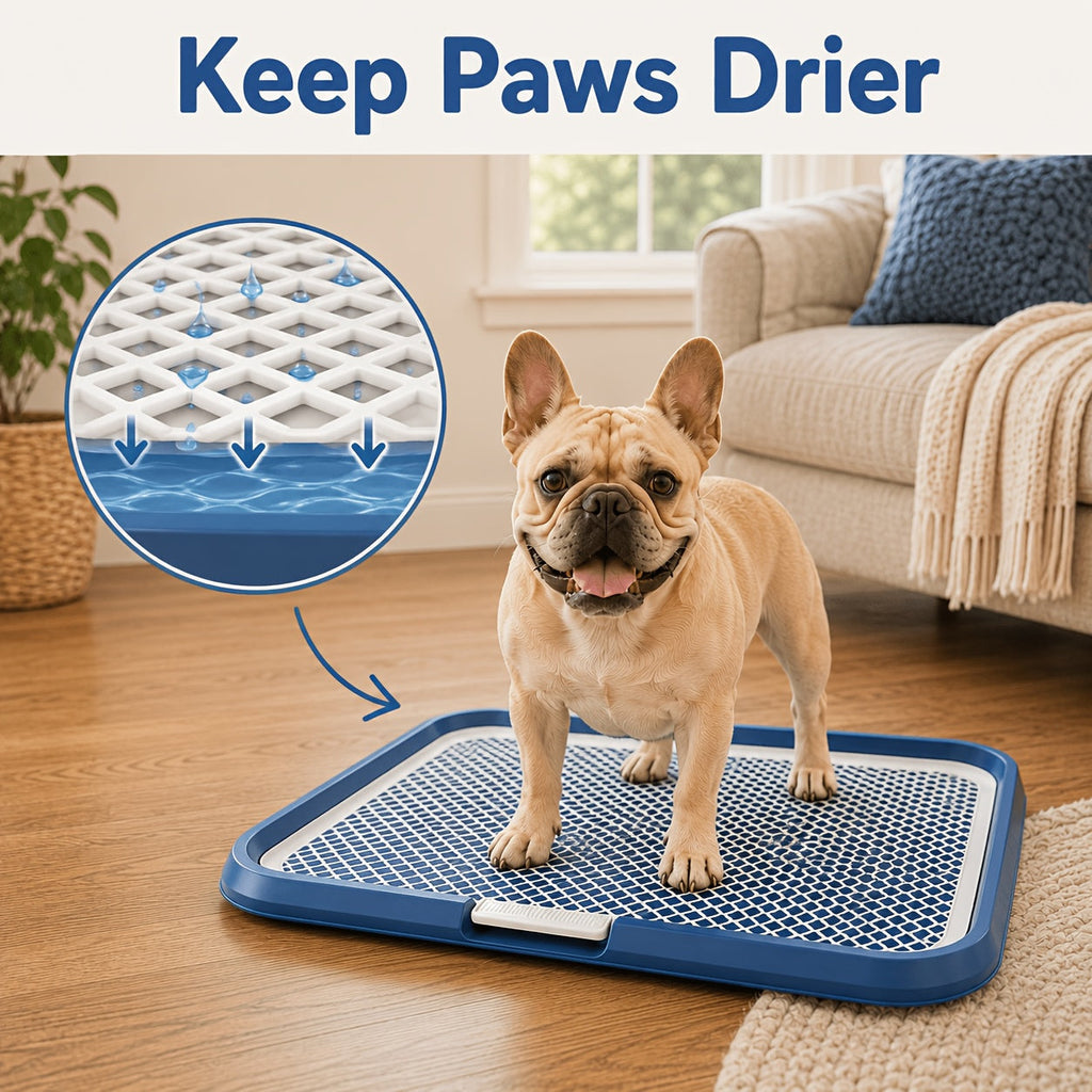 Dog Potty Tray Leak-Proof Indoor Puppy Toilet with Removable Grating, Washable Pee Pad Holder for Apartment Puppy Training, Pet Potty Station for Small Medium Dogs