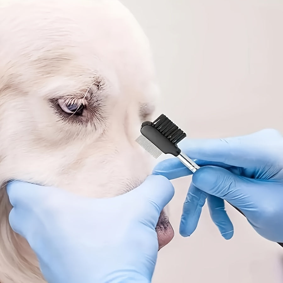 Pet Eye Tear Stain Remover Comb - Double-Sided Eye Grooming Brush for Removing Crust Mucus and Tear Stains, Eye Care Tool for Small Cats and Dogs, Pet Grooming Accessories, Black