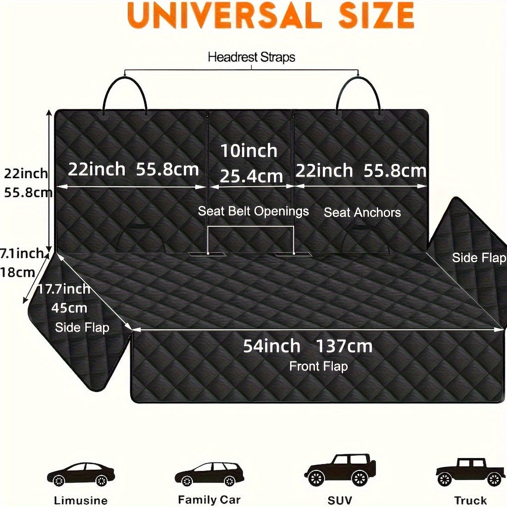 Dog Car Seat Cover for Back Seat - Waterproof Pet Car Seat Protector with Non-Slip Bottom, Scratch-Proof Rear Seat Cover for Dogs Compatible with Cars Trucks SUVs, Center Armrest Access, Black