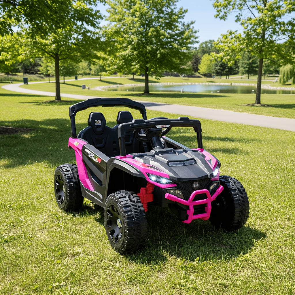 12V Kids Electric Ride-On UTV Car - Dual Drive Mode with Parental Remote Control, 3 Speeds, LED Headlights, Music, Spring Suspension & Safety Belt | Outdoor Toy for Boys and Girls Ages 3+