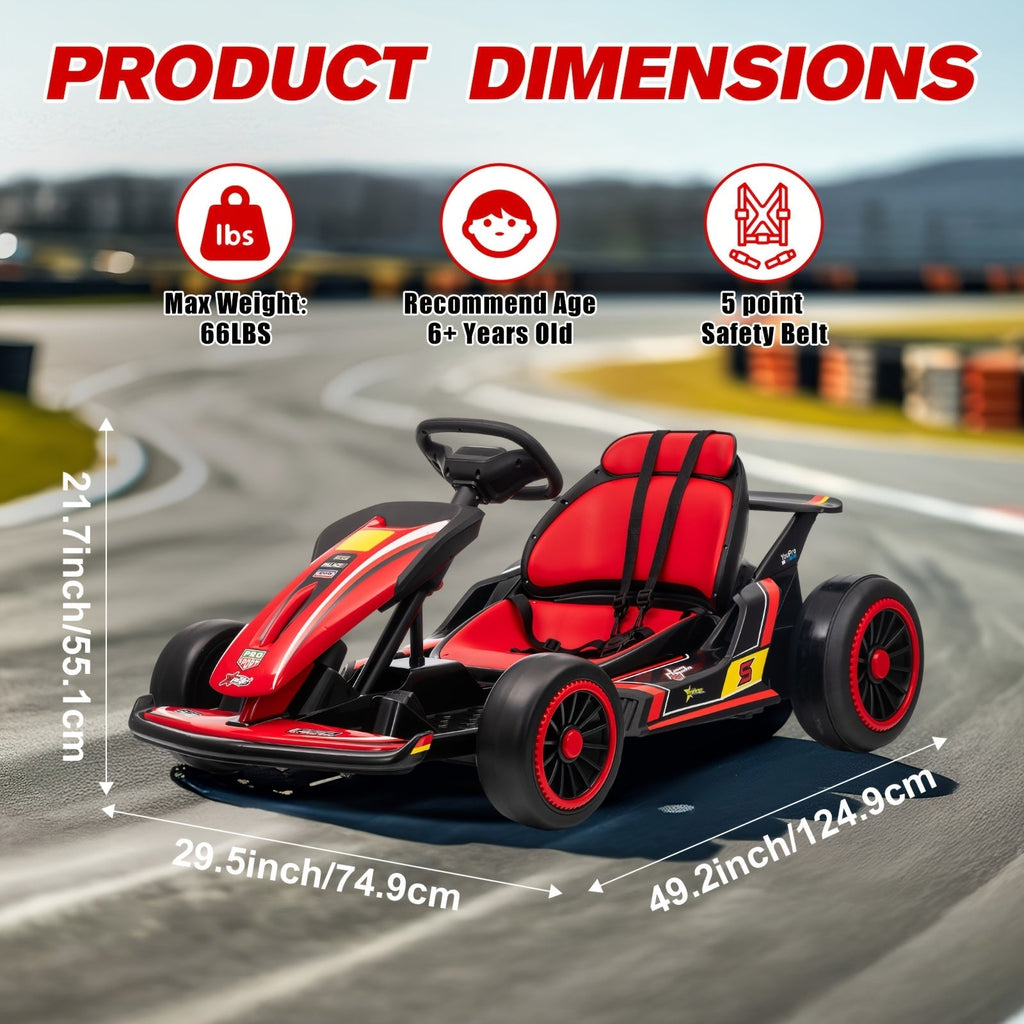 MUKIDY 24V Electric Go-Kart for Kids - 250W Drift Cart for Ages 6-12, All-Terrain EVA Wheels, 5-Point Safety Belt, Soft Start, Music & Horn, Battery Powered Outdoor Ride-On Toy | Best Gift for Boys Girls