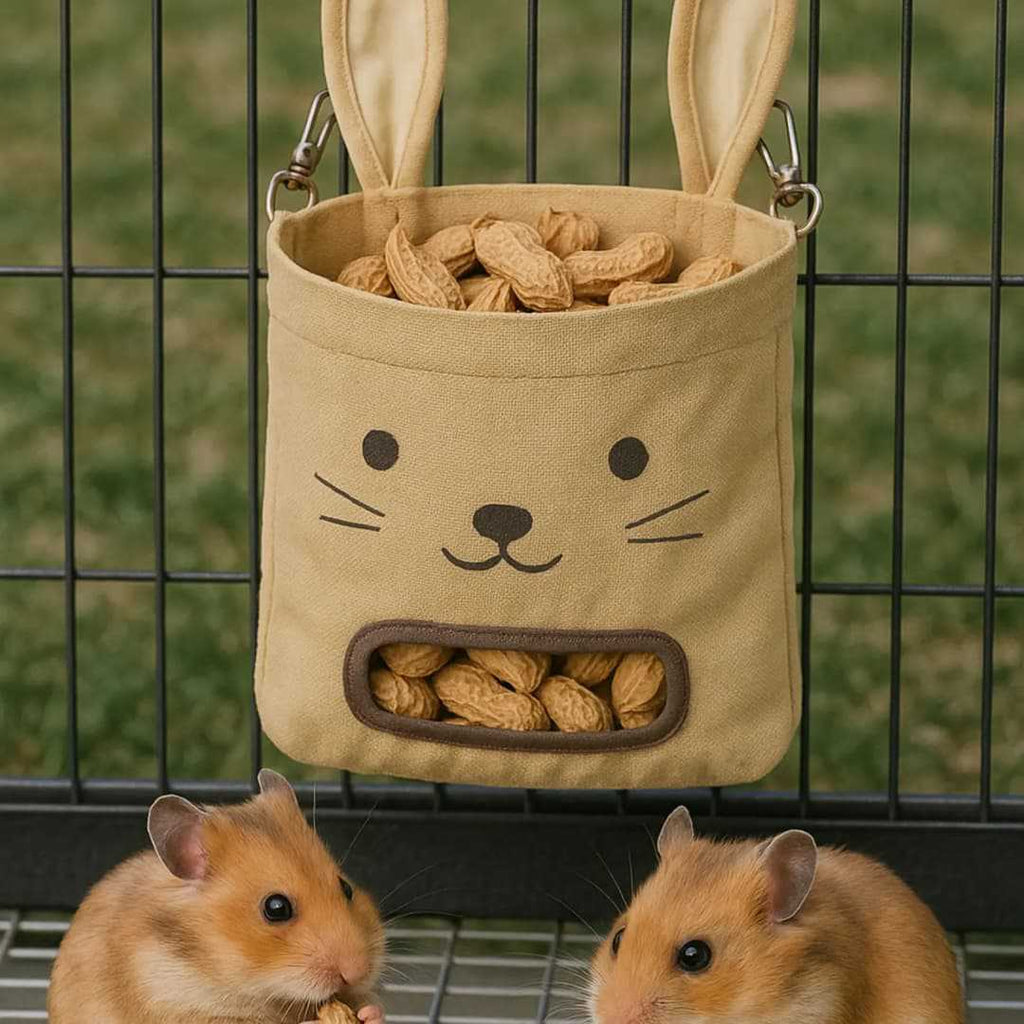 Hanging Pet Hay Feeder with Bunny Face Design, Large Capacity Anti-Tipping Food Bowl for Rabbits, Guinea Pigs & Kittens, Easy Hang Chain for Cage Indoor Outdoor, Heavy-Duty Small Animal Feeder
