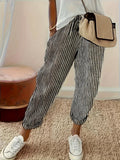 Women's Striped Casual Loose-Fit Ankle Pants - Relaxed Vacation Style Trousers with Pockets, Lightweight Polyester Fabric, Perfect for Summer Travel, Beach Outings & Everyday Wear | S-XXL
